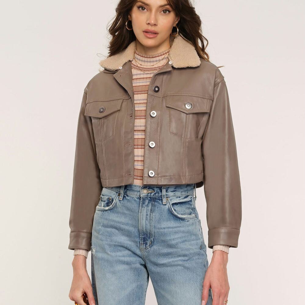 Anthropologie Heartloom Pia Jacket NWT Lambskin Leather Fawn XS Sherpa Coat Top